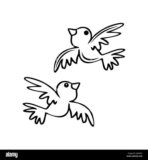 A Vector Illustration Set Of Hand Drawn Flying Bird Outline