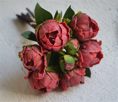 Light Burgundy Real Touch Peonies Bunch Diy Silk Bridal Bouquets