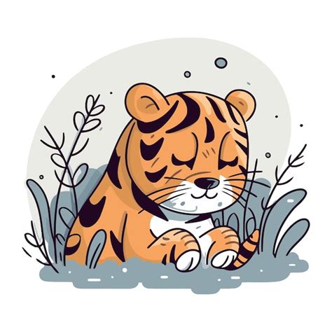 Premium Vector Cute Tiger Sleeping On The Ground Vector Illustration