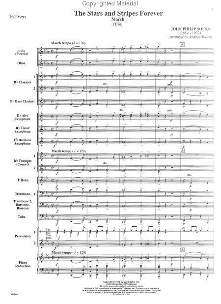 The Stars And Stripes Forever March By John Philip Sousa 1854 1932 Full Score Sheet Music