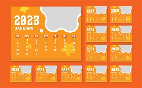 Jahreskalender 2023 Druckfertige Eps Vektorvorlage 12 Monats Kalender