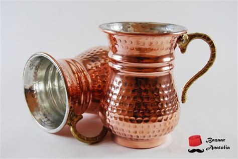 Original Turkish Copper Mug Handmade Solid Copper Brass Handle