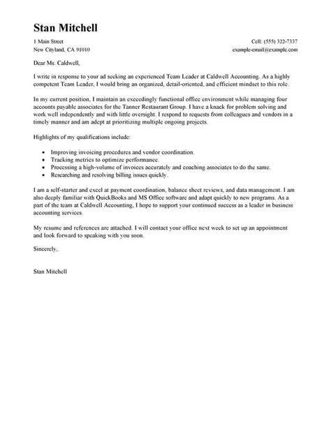 Outstanding Team Lead Cover Letter Examples Livecareer