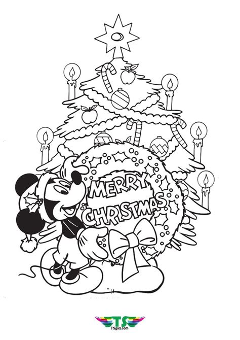 The Mickey Mouse Christmas Tree Coloring Page Is Shown In Black And