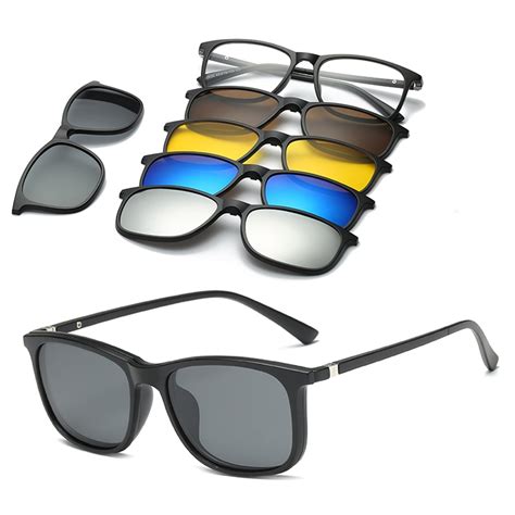 6 In 1 Custom Men Women Polarized Optical Magnetic Sunglasses Clip Magnet Clip On Sunglasses