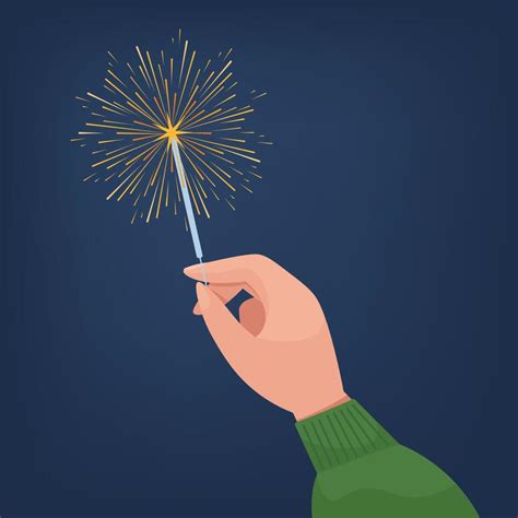 Hand Holds A Sparkler Cute Vector Illustration In Flat Style For Merry