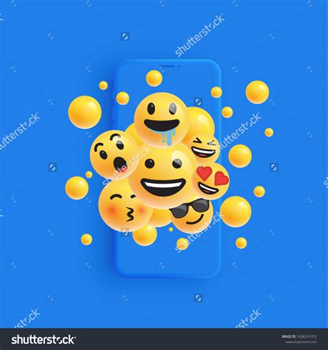 17 3d And Different Kinds Of Emoticons With Matte Smartphone Vector