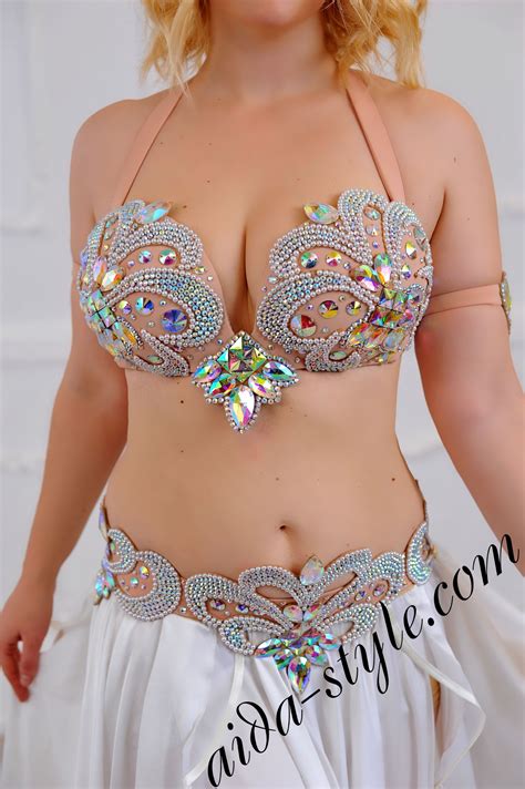 Professional Belly Dance Set With Bra Belt Flare Sexy Skirt And Accessories Aida Style