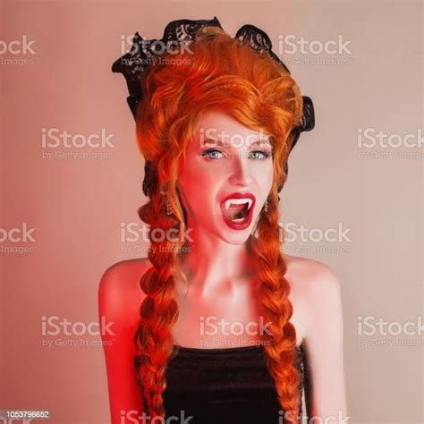 Gothic Halloween Clothes Young Creepy Redhead Queen With Hairstyle Princess With Red Hair