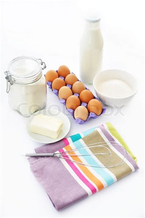 ・ 70g (2.5 oz or 1/3 cup) unsalted butter • ・ 1 egg yolk • ・ 40g (1.4 oz or 1/3 cup) powdered sugar • ・ 1/2 tbsp. Ingredients for baking: milk,flour,butter,eggs,sugar ...
