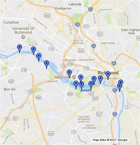 This Map Lists The Locations Of The James River Park System In Richmond