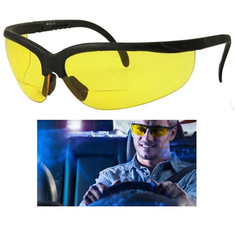 1 Bifocal Night Driving Sunglasses Riding Glasses Black Frame Yellow L — Alltopbargains