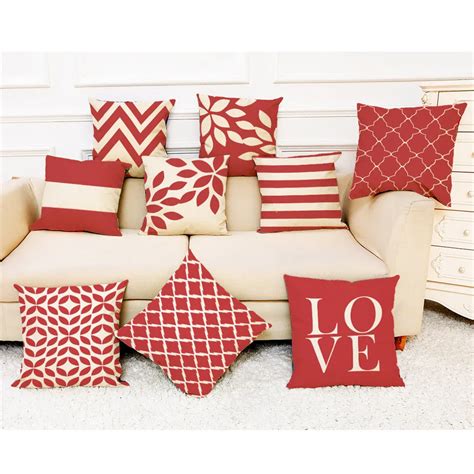 Red Geometric Striped Throw Pillow Case Linen Pillow Cover 45cm45cm