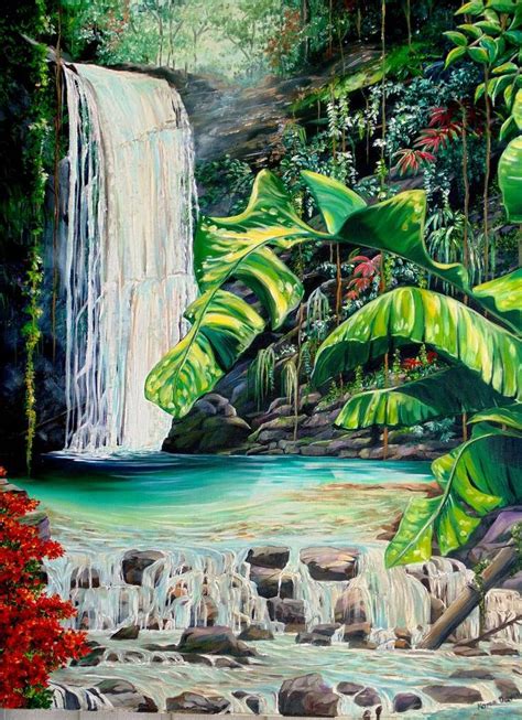 Tropical Rainforest Waterfall Drawing