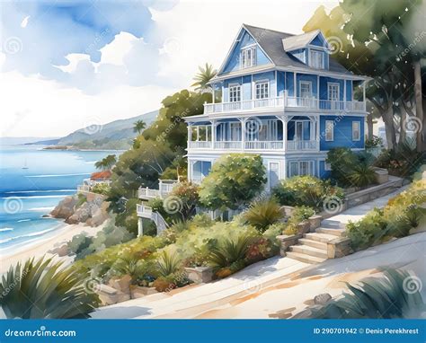 Paraíso Frente Al Mar : Retiro De Acuarela Stock de ilustración