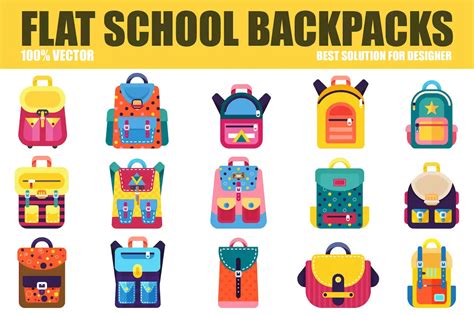 Flat School Backpacks Vector Icon Pack