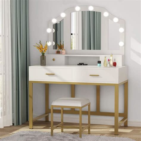 Tribesigns 47 Large Vanity Set With Tri Folding Lighted Mirror