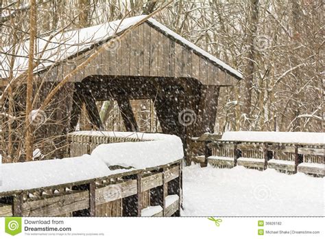 Snowy Winter Covered Bridge Painting Stock Photo Image