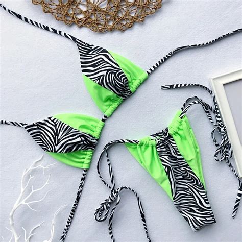 Halter Micro Bikini Thong Triangle Swimsuit Female Bathing Suit Leopard