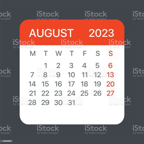 Ilustración De Hoja De Calendario De Agosto De 2023 Ilustración Gráfica