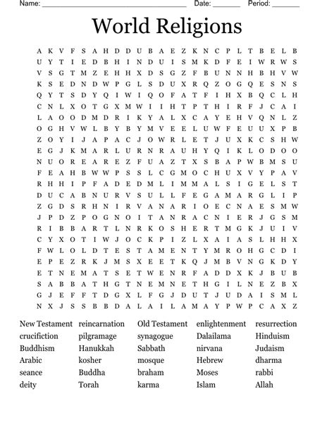 World Religions Word Search Puzzle Worksheet Activity