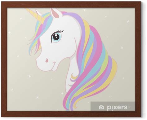 Framed Poster White Unicorn Vector Head With Mane And Horn Unicorn On