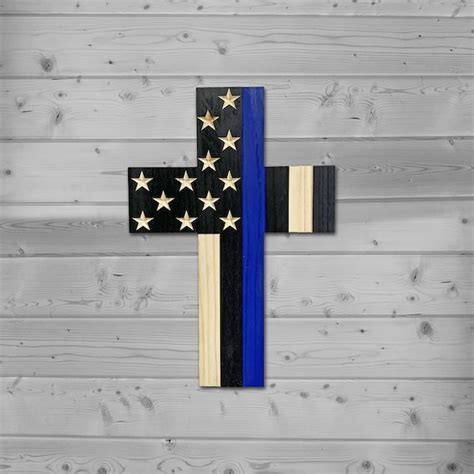 Thin Blue Line Cross Police Officer T Tbl Flag Cross Etsy