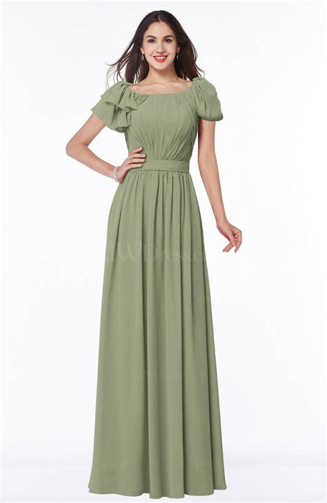 We hope this list has inspired you to find a stunning and savvy dress for your bridesmaids to wear on your big day! Moss Green Elegant Scoop Short Sleeve Zip up Chiffon Plus ...