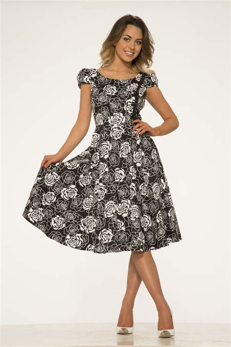 9512 Black White Floral Dress Orchid Bloom