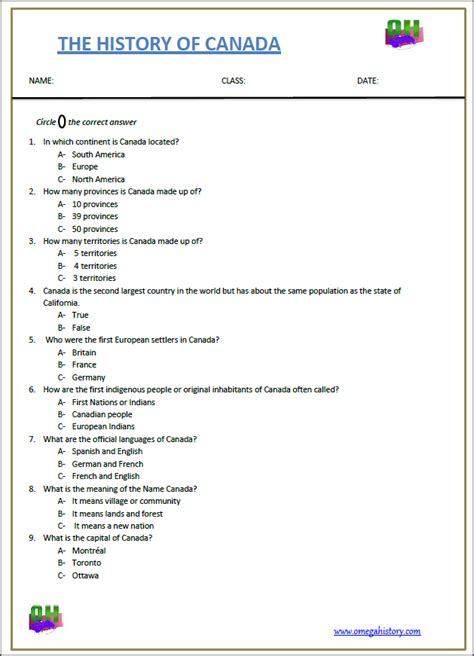 Facts About The History Of Canada Free Social Studies Worksheet