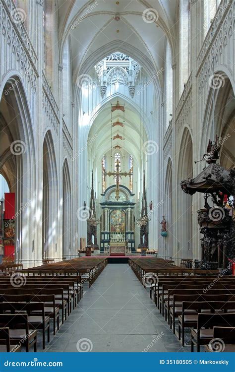 Interior Of The Cathedral Of Our Lady In Antwerp Stock Image Image Of