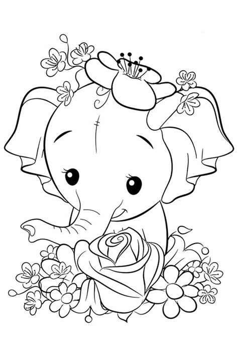 Baby Elephant And Flower Coloring Pages