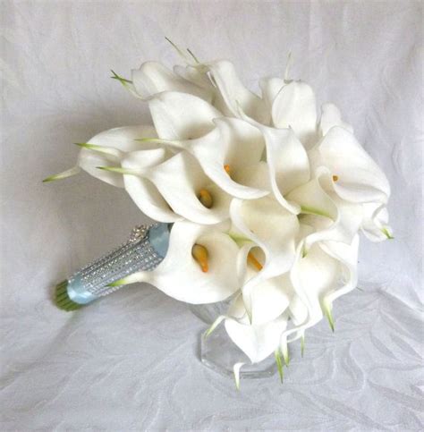 Reserved Real Touch White Calla Lily Bridal Bouquet With Long Stem