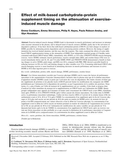 Pdf Effect Of Milk Based Carbohydrate Protein Supplement Timing On