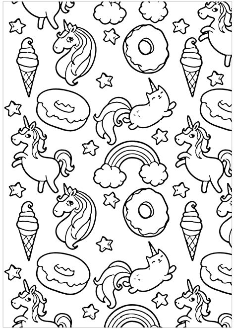 Pusheen Donuts Et Licornes Kawaii Kids Coloring Pages