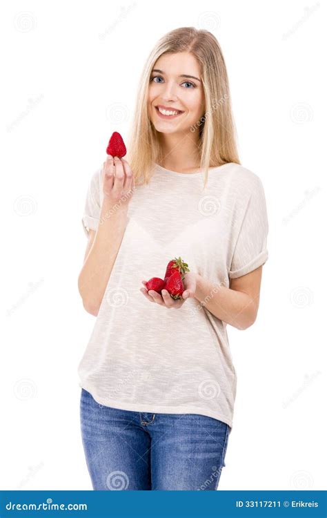 Beautiful Woman With Strawberries Stock Image Image Of Attractive Cheerful 33117211