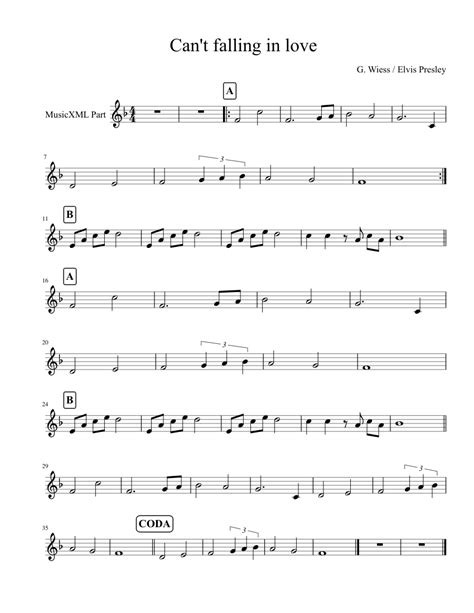 Cant Falling In Love Sheet Music For Piano Solo Download And Print