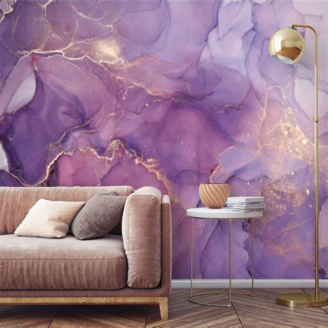 Peel And Stick Purple Gold Abstract Watercolor Wallpaper Mural