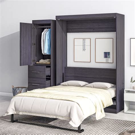 Buy Vilrocaz Full Size Mobile Murphy Cabinet Bed With Wardrobe And Drawers Traditional Solid