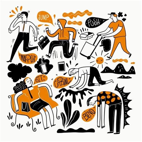 Hand Drawn Design With People Doing Different Actions 1226309 Vector