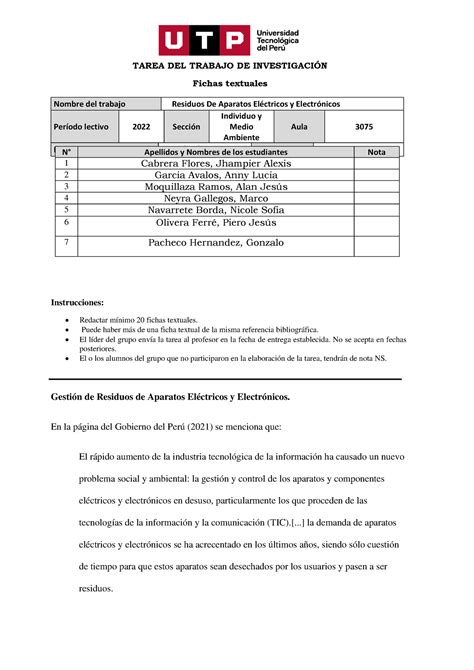 Entrega De Tarea De Fichas Textuales TAREA DEL TRABAJO DE INVESTIGACIN Fichas Textuales Studocu