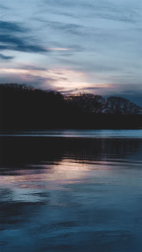 Download Wallpaper 1080x1920 Lake Horizon Evening Clouds Samsung