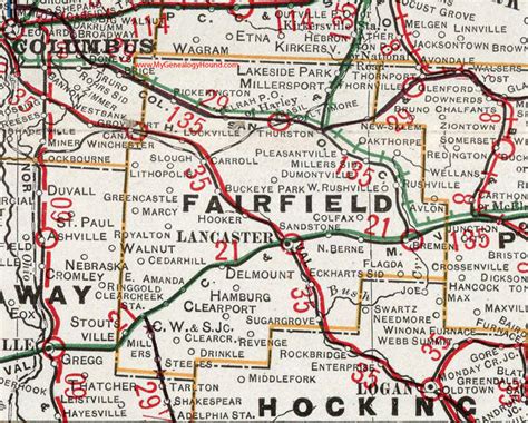Fairfield County Ohio 1901 Map Lancaster Oh