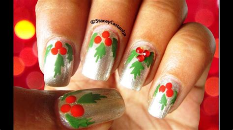 Christmas Nailart Easy Mistletoe Nails Youtube