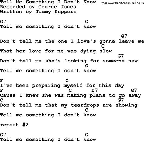 Tell Me Something I Dont Know By George Jones Counrty Song Lyrics