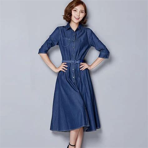 zyfpgs summer dress denim dress maxi casual dresses women jeans long vintage long sleeve dresses