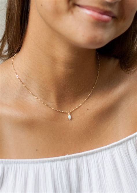 Tiny Opal Necklace Dainty White Opal Necklace October Etsy