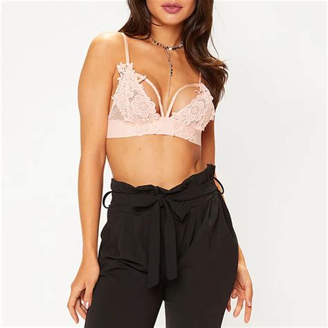 Women Lace Bralette Bra Crop Top Bra Sexy Solid Color Hollow Out Lace Bralette Strappy Bralette