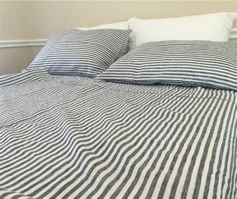 Slate Gray And White Striped Linen Sheets Set Handcrafted By Superior