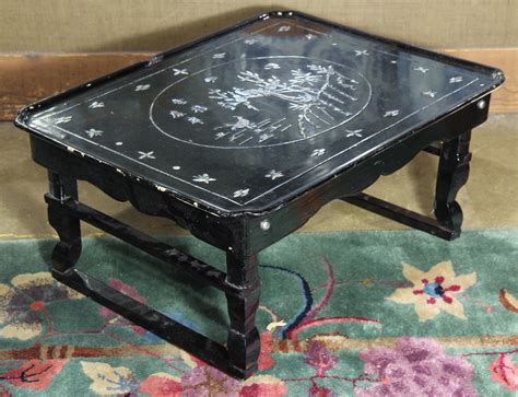 Korean Black Lacquered Folding Table With Mother Of Pearl Inlay